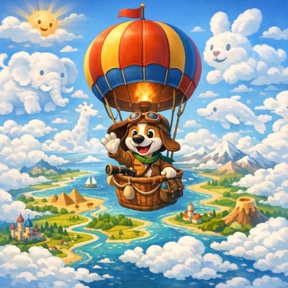 Explorer kitten with a compass in the desert puzzle