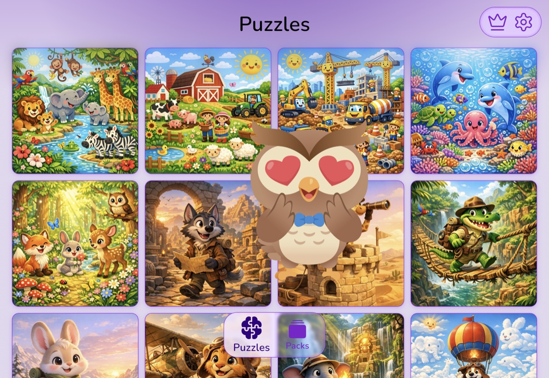 PuzzleFreeKids puzzle grid on iPad